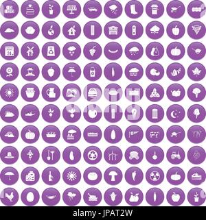 100 pumpkin icons set purple Stock Vector