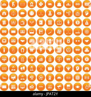 100 sweepstakes icons set orange Stock Vector