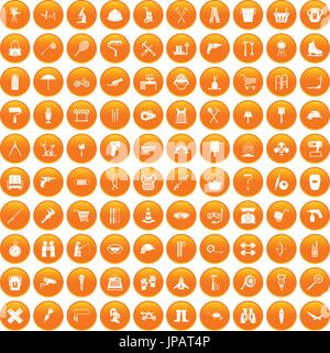 100 tackle icons set orange Stock Vector