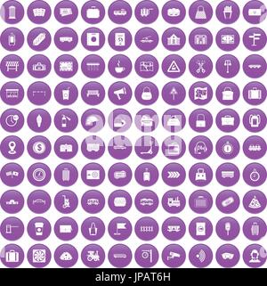 100 railway icons set purple Stock Vector