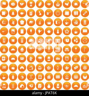 100 tea cup icons set orange Stock Vector