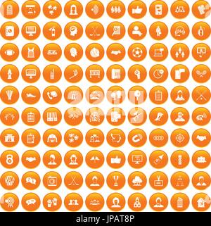 100 team icons set orange Stock Vector