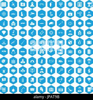 100 antiterrorism icons set blue Stock Vector