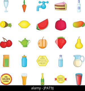 Tropical fruits icons set, cartoon style Stock Vector