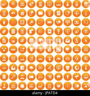 100 telecommunication icons set orange Stock Vector