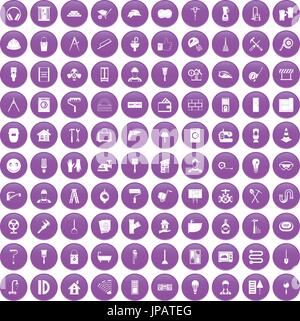 100 renovation icons set purple Stock Vector