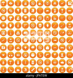 100 tension icons set orange Stock Vector