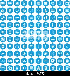 100 appliances icons set blue Stock Vector