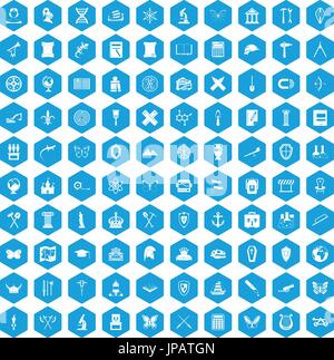 100 archeology icons set blue Stock Vector