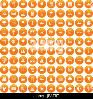 100 view icons set orange Stock Vector