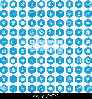 100 astronomy icons set blue Stock Vector