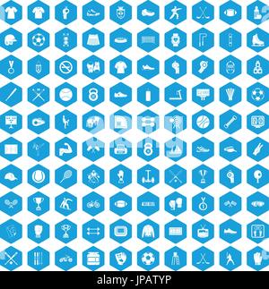 100 athlete icons set blue Stock Vector