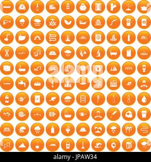100 water supply icons set orange Stock Vector