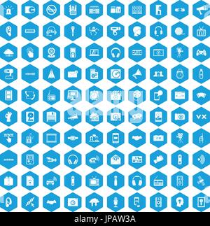 100 audio icons set blue Stock Vector