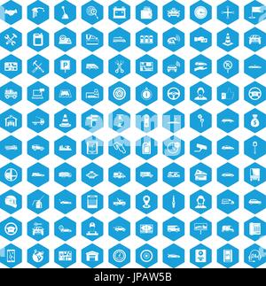 100 auto icons set blue Stock Vector