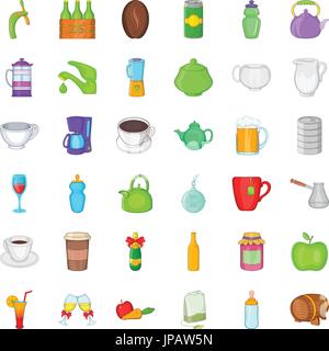 Beverage icons set, cartoon style Stock Vector