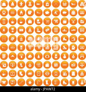 100 winter shopping icons set orange Stock Vector
