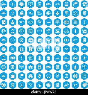 100 auto repair icons set blue Stock Vector
