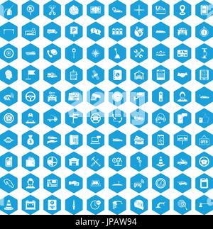 100 auto service center icons set blue Stock Vector