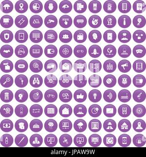 100 security icons set purple Stock Vector
