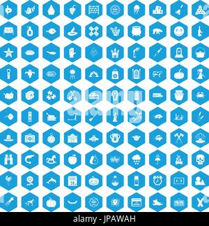 100 autumn holidays icons set blue Stock Vector