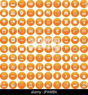100 working hours icons set orange Stock Vector