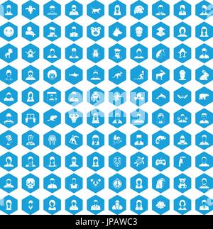 100 avatar icons set blue Stock Vector