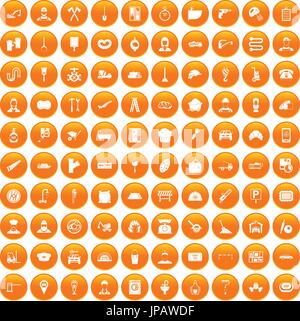 100 working professions icons set orange Stock Vector