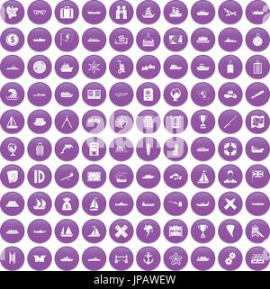 100 shipping icons set purple Stock Vector