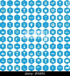 100 awards icons set blue Stock Vector