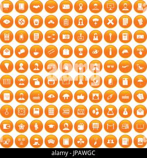 100 writer icons set orange Stock Vector