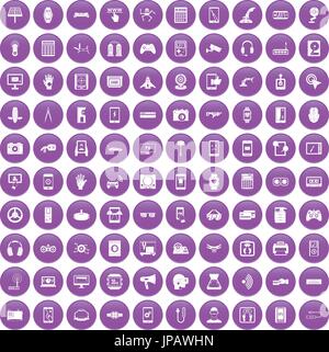 100 adjustment icons set purple Stock Vector