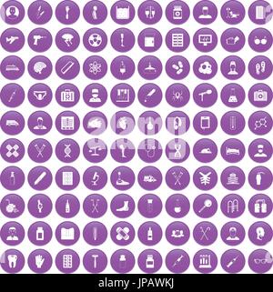 100 ambulance icons set purple Stock Vector