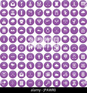 100 arrow icons set purple Stock Vector