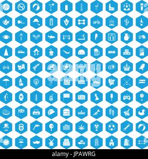 100 ball icons set blue Stock Vector