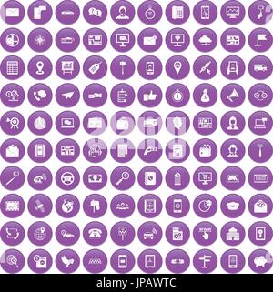 100 smartphone icons set purple Stock Vector