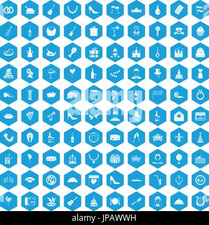 100 banquet icons set blue Stock Vector