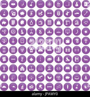 100 balance icons set purple Stock Vector