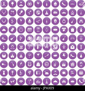 100 banquet icons set purple Stock Vector