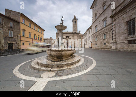 The decorated fountain frames the Cathedral in Arringo Square Ascoli Piceno Marche Italy Europe Stock Photo