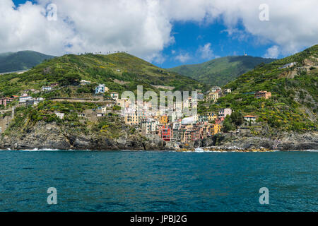 Colorful houses and typical architecture of  Riomaggiore Cinque Terre National Park province of La Spezia Liguria Italy Europe Stock Photo
