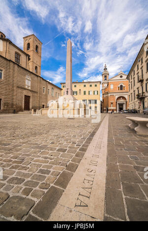 Historical buildings and obelisk of the ancient Piazza Federico II Jesi Province of Ancona Marche Italy Europe Stock Photo