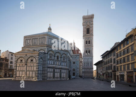 The facade of Duomo di Firenze and Giotto's Campanile with Brunelleschi's Dome in the background Florence Tuscany Italy Europe Stock Photo