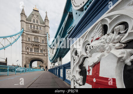 Details of architecture of Tower Bridge with the old tower in the background London United Kingdom Stock Photo