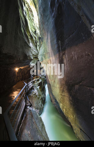 Safety walkways on the creek in the narrow limestone gorge Aare Gorge Bernese Oberland Canton of Uri Switzerland Europe Stock Photo
