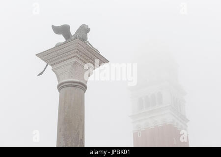 St Mark's bell tower in the fog. Venice, Veneto, Italy. Stock Photo