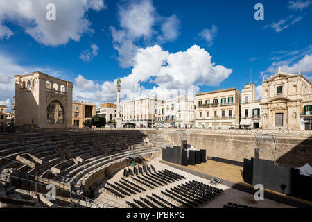 The Roman Amphitheatre and ancient ruins in the old town Lecce Apulia Italy Europe Stock Photo