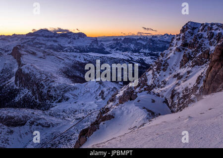 Blue hour in the Eastern Dolomites from Mount Lagazuoi,Cortina d'Ampezzo,Belluno district,Veneto,Italy,Europe Stock Photo