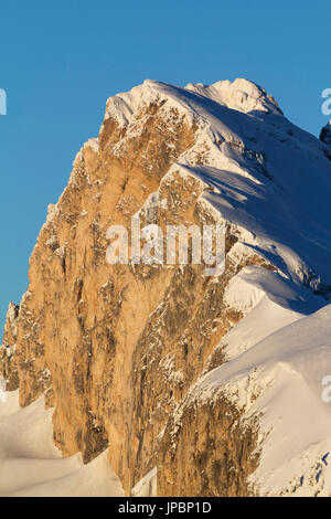 Europe, Italy, Veneto, Belluno, Agordino. The  mount Settsass southside in winter, municipality of Livinallongo del Col di Lana, Dolomites Stock Photo