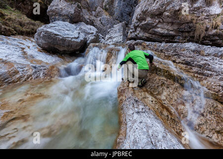 Little waterfalls in the heart of Val Soffia, Belluno Dolomites National Park, Monti del Sole Stock Photo